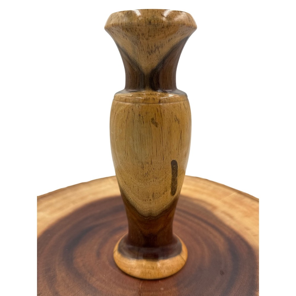 Unbranded Hand Turned Bud Vase 7.25" Solid Wood Brown Natural Live Edge